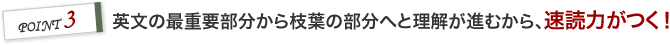 POINT 3 英文の最重要部分から枝葉の部分へと理解が進むから、速読力がつく